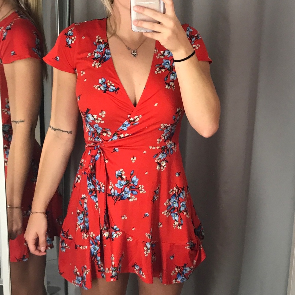 Red Wrap Floral Dress
